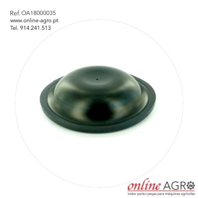 Peça preta redonda com borda elevada e texto de contacto