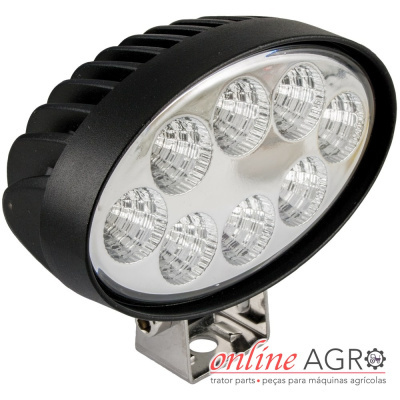 Luz LED oval preta com sete pontos de luz e suporte metálico