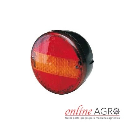 Luz traseira redonda para veículo agrícola com capa vermelha e faixa alaranjada