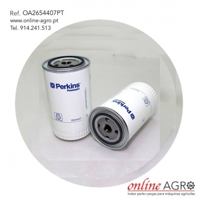 Dois filtros brancos Perkins Powerspart com texto e números sobre fundo branco circular