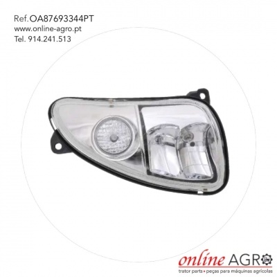 Óptica frontal de veículo com texto de referência e contacto