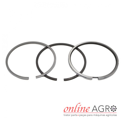 Três anéis metálicos para motor sobre fundo branco com logotipo ONLINE AGRO