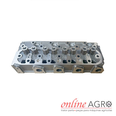 Cabeça de cilindro metálica para motor de trator com molas, em fundo branco e logotipo online AGRO