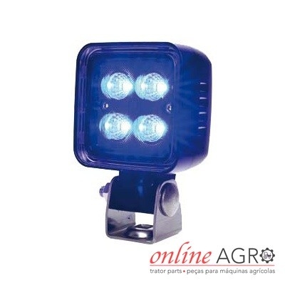 Luz quadrada LED azul com quatro LEDs montada em suporte metálico