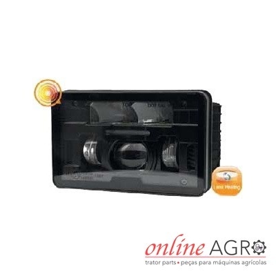 Farol retangular preto para maquinaria agrícola com elementos refletivos e logo Online Agro