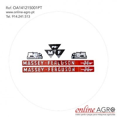 Autocolantes Massey Ferguson 35 para tractor agrícola em vermelho, branco e preto