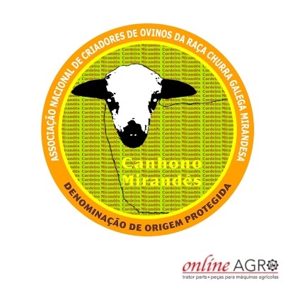 Selo redondo com cabeça de ovelha e texto sobre Associação Nacional de Criadores de Ovinos Churra Galega Mirandesa