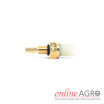 Sensor ou interruptor metálico com parte plástica branca em fundo branco com texto online AGR