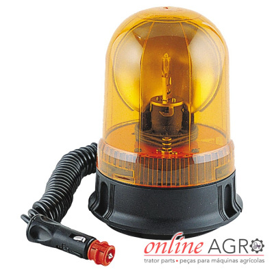 Luz de aviso amarela com cabo espiral e conector preto