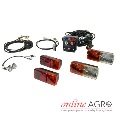 Conjunto de peças automotivas para tratores com luzes traseiras, fios e interruptores