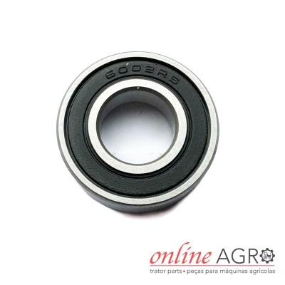 Rolamento de esferas metálico 6002RS com selo preto sobre fundo branco