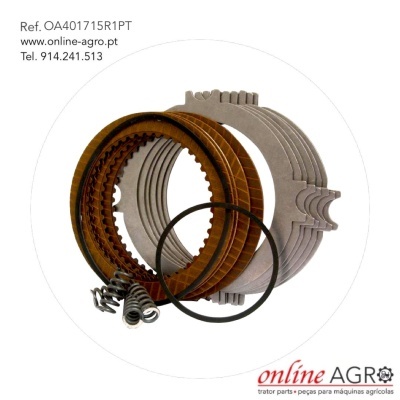 Conjunto de peças mecânicas para máquinas agrícolas com texto de referência e contacto