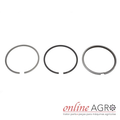 Três anéis metálicos para motores com texto online AGRO em fundo branco