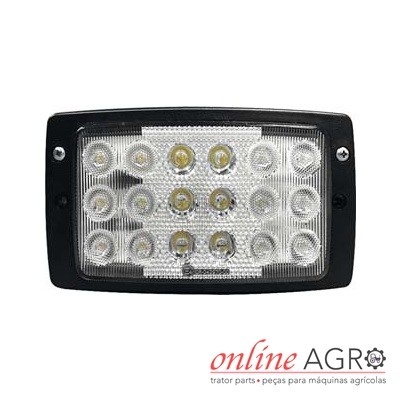 Luz LED retangular preta com 15 diodos para tratores