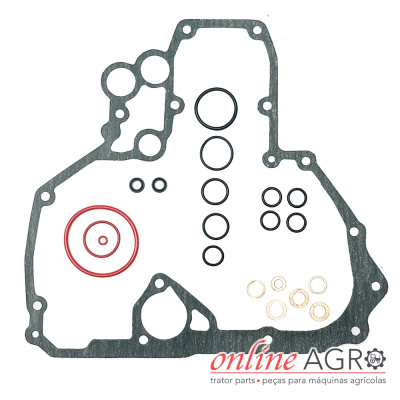 Conjunto de juntas e anéis para máquinas agrícolas em fundo branco com logotipo ONLINE AGRO