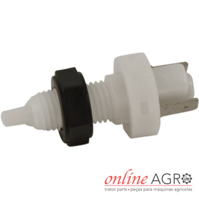Sensor ou interruptor plástico branco e preto com conexão metálica e logo online AGRO