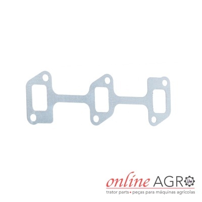 Junta metálica cinzenta para motor com orifícios em fundo branco e logo online AGRO