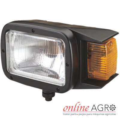 Farol preto com lente transparente e amarela para tratores