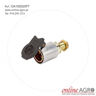 Conector metálico com tampa preta e parte roscada dourada