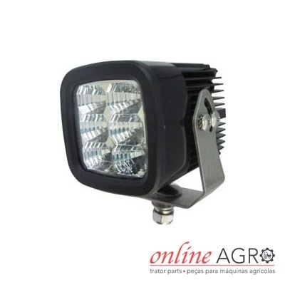 Luz LED quadrada preta com suporte metálico sobre fundo branco com logótipo online AGRO