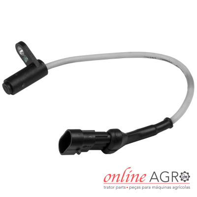 Sensor automotivo com cabo branco e conectores pretos em fundo branco com logotipo online AGRO