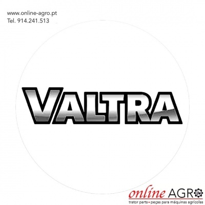 Logotipo VALTRA com contatos e texto online agro