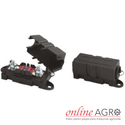 Fuse holder preto com tampa destacável para fusíveis de 30A, frente e verso