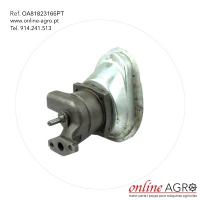 Peça metálica para máquina agrícola em fundo branco com texto e logo online AGRO