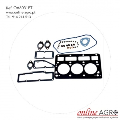 Conjunto de juntas para motor com texto e fundo branco circular