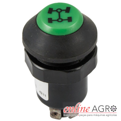 Botão de interruptor agrícola preto e verde com símbolo de diferencial de eixos