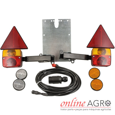 Conjunto de luzes traseiras para tractor com triângulos refletores e cabos elétricos