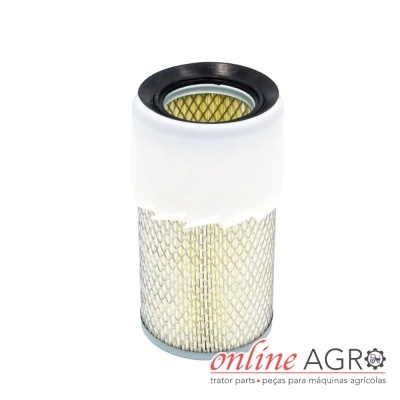 Filtro cylindricalo para máquina agrícola com malha metálica e topo preto