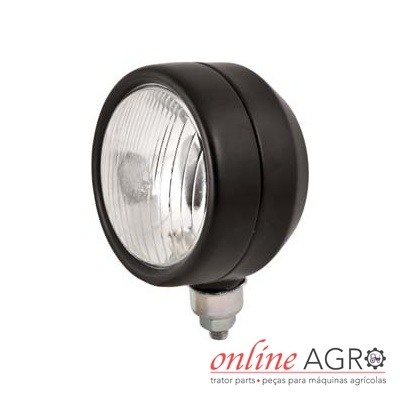 Farol redondo preto com lente transparente para máquinas agrícolas