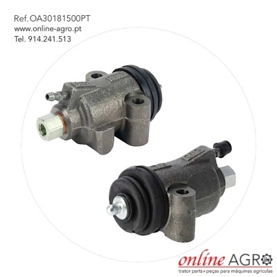 Peças automóveis ou agrícolas cinza com borracha preta e parafuso, texto de referência e contacto