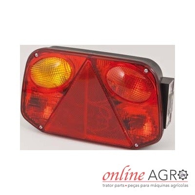 Luz traseira vermelha e amarela para veículo agrícola com triângulo vermelho central