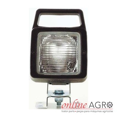 Luz quadrada preta com lente transparente e base metálica prateada