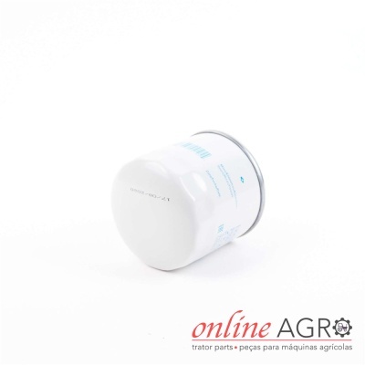 Filtro de óleo branco para máquinas agrícolas com texto azul e preto