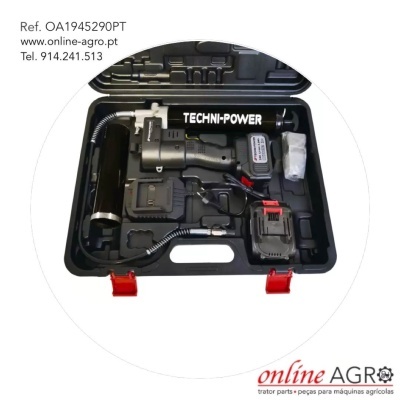 Caixa de ferramentas preta aberta com fechos vermelhos e ferramenta TECHNI-POWER dentro