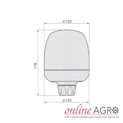 Desenho técnico de componente cilíndrico com medidas e logótipo online AGRO