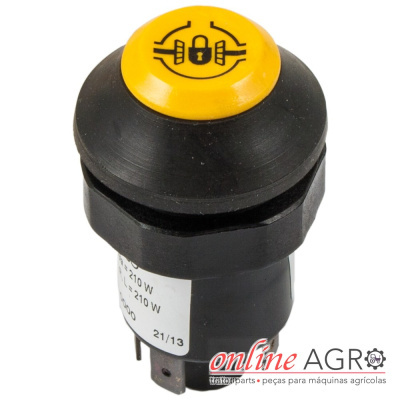 Botão preto com botão amarelo e ícone de cadeado para maquinaria agrícola