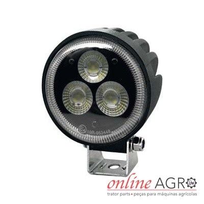 luz redonda preta com três LEDs e suporte metálico