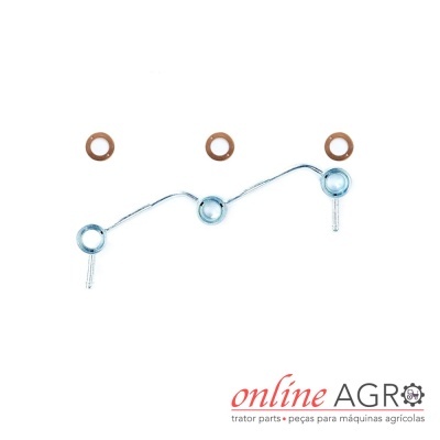 Conjunto de anéis metálicos prateados com juntas de cobre e texto online AGRO