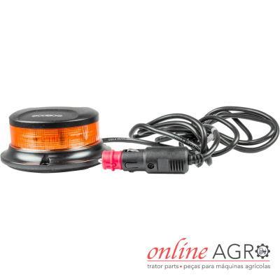 Luz de sinalização amarela com cabo e conector preto com anel vermelho