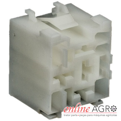 Conector elétrico branco com múltiplas ranhuras e logotipo online AGRO