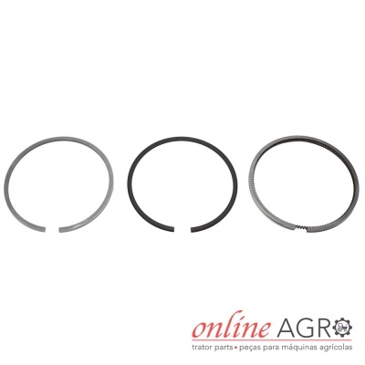 Três anéis de pistão metálicos e logotipo online AGRO para peças agrícolas