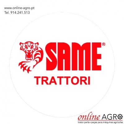 Logotipo SAME TRATTORI com tigre vermelho e texto online AGRO