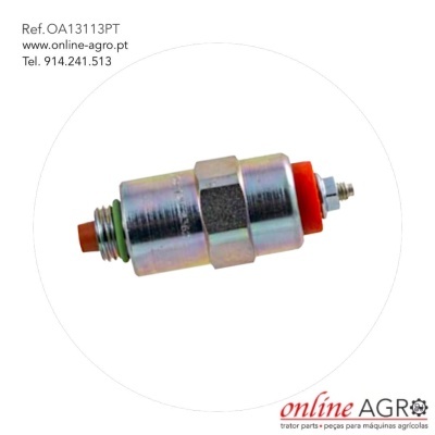 Peça metálica cilíndrica com extremidades vermelhas, anel verde e texto de referência e contacto