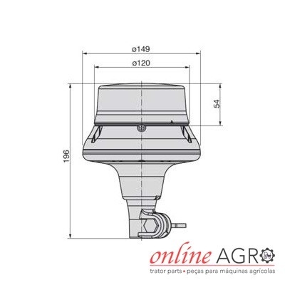 Desenho técnico peça agrícola com dimensões e logótipo online AGRO