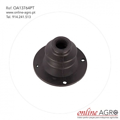 Peça mecânica preta circular com texto de referência e contato