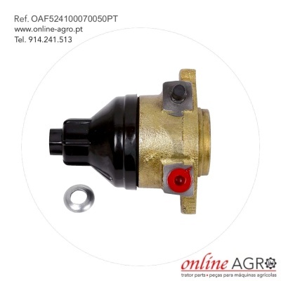 peça mecânica metálica com acabamento em latão e plástico preto com arruela